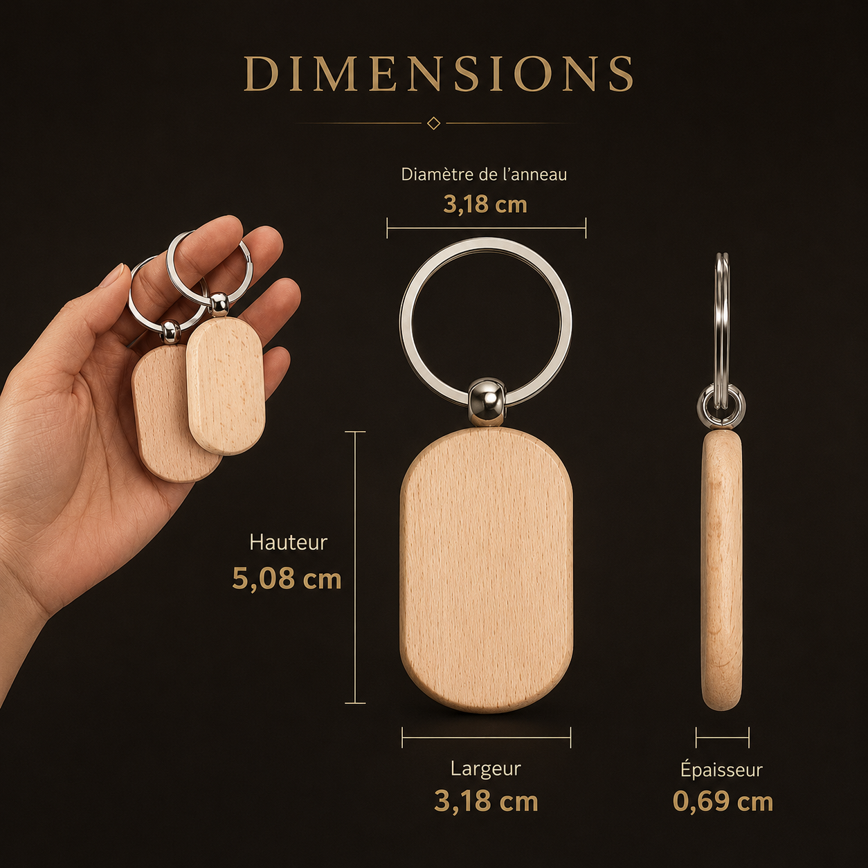 Porte-clé EKKO en bois gravé